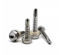 M4.8 M5.5 M6.3 Stainless Steel External Hexagon Flange Head Drill Tail Screw With Washer Gasket 10Pcs(6.3x50)