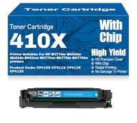 M477fnw M477fdn M477fdw Compatible Cartuchos de tóner Tóner Negro, Cian, Amarillo y Magenta 410X para HP M452dn M452nw M377dw M452dw Impresoras con Chip,Cyan-410X