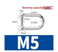 M5 M6 M8 M10 M12 grilletes rectos en forma de Dee cortos acero inoxidable 304, tornillo con cabeza Hexagonal rotura, ganchos grillete D, aparejo barco Para Uso Marino, Acampar, Deportes(D-M5-1Pcs)