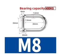M5 M6 M8 M10 M12 grilletes rectos en forma de Dee cortos acero inoxidable 304, tornillo con cabeza Hexagonal rotura, ganchos grillete D, aparejo barco Para Uso Marino, Acampar, Deportes(D-M8-1Pcs)