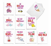 m5660ocb-b1 X 10 LOVING Puns Gone Wild: 10 surtidos en blanco todas las ocasiones tarjetas de Nota con parejas románticas Crack Up Puns sobre Adorable Wildlife, con sobres.