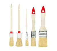 M7 Set de 5 Pinceles 3 Planos 2 Redondos 0" 3/4" 15" 2" 4" Serie 03 para Pintar Trabajos con Pinturas y Barnices Cobertura Uniforme Cerdas Naturales