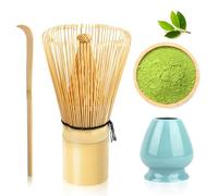 MA-01 Accesorio de Ceremonia de Matcha Japonés, Batidor, Chasen, Batidor Chasen de Bambú Tradicional de 100 Varillas té Matcha, para té Verde y Bebidas en Polvo, Juego de 3 Piezas