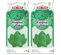 Ma-Fra, Chimpanzen Green Power, Perfumador de Goma para Coche, Mono Meditando sobre Flor de Loto, Inspirado en la Filosofía Zen, Fragancias Frescas de Limón Verde y Bergamota, 1 Pieza (Paquete de 2)