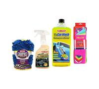 Ma-Fra Kit de tratamiento para coche interior y exterior. Tratamiento 3 en 1 plástico- Car Wash champú y cera - guante Car Wash doble cara, más dos paños de microfibra multiusos 36 x 33 cm