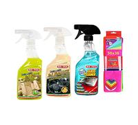 Ma-Fra - Kit de tratamiento para el coche interior y exterior. Tratamiento 3 en 1 para pieles - plásticos - Glass Cleaner, conjunto de 7 paños de microfibra multiusos de 30 x 35 cm