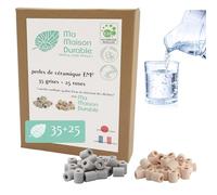 Ma Maison Durable | X60 Perlas de Cerámica EM® | Pack 35 Grises + 25 Rosas | Filtro Purificador Natural Agua del Grifo | Bolas Filtración Natural Cloro Calcáreo | Para Jarra, Botella y Fuente