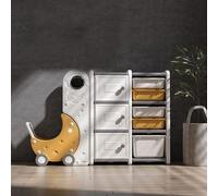 Ma(r)ke(t) Mueble Organizador Infantil, Armario Modular, Organizador Infantil con Puertas, Conjunto de 2 modulos para niños, Incluye Carro Espacial