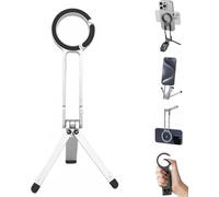 MA38 Magnetic Phone Tripod, Portable Phone Holder Mini Tripod, Double-Sided Strong Magnetic Hole Foldable Hook, 180° Rotation & Strong Magnet Quick Mount (Silver)