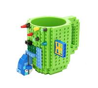 MA3TY Build-on Brick Mug, Tazas Desayuno,Originales Regalo Ideal para Navidad Pascua Dia del Padre Cumpleaños, creativos uegos de construcción,Compatible con Lego (Verde)