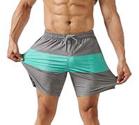 MaaMgic Bañador Hombre de Natación Estiramiento de 4 vías Secado Rápido Interior de Malla Traje de Baño Deportivos 4-Way Stretch,Verde Gris,XL