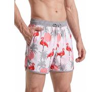 maamgic Bañador Hombre de Natación Secado Rápido Interior de Malla Pantalones Cortos con Estampado Vintage 80s 90s,Flamingo-Gris Rojo,XXL