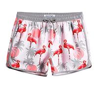 MaaMgic Bañador Hombre de Natación Secado Rápido Interior de Malla Pantalones Cortos con Estampado Vintage 80s 90s,Flamingo-Gris Rojo,XS