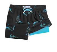 maamgic Bañador Niño con Forro 2 en 1 de Compresión y Cintura Ajustable Shorts Traje de Baño Bañador Corto de Natación Secado Rápido VÍA Multiple,Linear Shark Azul Marino Real,3 años
