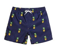 MaaMgic Bañador Niño Ropa de Baño para Niño Secado rápido Interior de Malla Short de Natación Estampado,Piña Azul,5-6 años