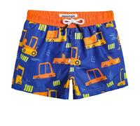MaaMgic Bañador Niño Ropa de Baño para Niño Secado rápido Interior de Malla Short de Natación Estampado,Azul Naranja Vehículos,5-6 años