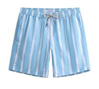 MaaMgic Bañador para hombre de 18 cm de longitud interior para hombre, de secado rápido, para surf, playa, con forro de malla, Rayas Verticales Azules Blancas, L