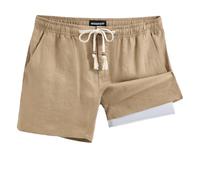 MaaMgic Pantalon Lino Hombre para Hombre 2 en 1, 100% Lino, Transpirables,Pantalones Cortos de Viaje Ligeros y Compactos con Bolsillo para El Móvil, Ideales para Las Vacaciones
