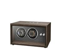 MAAOBR Enrollador de Reloj Giratorio para 4 Relojes con LED y Motor Súper Silencioso, 4 Modos de Rotación, Caja de Bobinado, Agitador con Cable USB(2 Gang - Brown Wood Grain+Black)