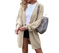 Maavoki Chaqueta larga de punto grande de manga larga para mujer, cárdigan informal, abrigo de punto para otoño con bolsillo, beige, S