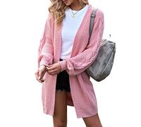 Maavoki Chaqueta larga de punto grande de manga larga para mujer, cárdigan informal, abrigo de punto para otoño con bolsillo, W-rosa., S