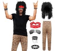 Maazusa 80s Rocker Outfit Herren 6 Pcs Punk Gothic Rocker Kit Hip Hop Disco Punk Rock Costume Accessories for Halloween Carnival Party