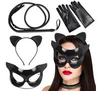 Maazusa Catwoman Disfraz para mujer, 3 piezas, disfraz de gato, látigo, tocado, máscara, guantes, disfraz de cosplay, para fiesta temática de Halloween
