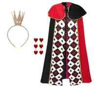 Maazusa Disfraz de reina para mujer, capa de corazón, traje de cosplay de 3 piezas para mujer con aretes de corazón y corona, disfraz de capa de reina para Halloween, Navidad, fiesta de escenario, Día