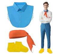 Maazusa Fred Disfraz para adultos Fred Hombres Divertido Disfraz Cuello Azul Bufanda Naranja Cubrezapatos Amarillo Carnaval Hombre Accesorios de Disfraz