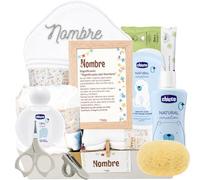 Mababyshop Canastilla Bebé Personalizada Mi Toalla Bordada, Set Regalo Recién Nacido con Toalla Bordada, Muselina, Set Aseo Bebé y Accesorios de Cuidado