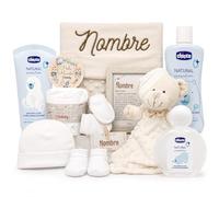 Mababyshop Canastilla Bebé Personalizada True Colors, Manta Bordada con Nombre, Set Ropa Algodón, Dou dou, Cosmética Bebé, Regalo Recién Nacido (Beige)