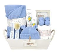 Mababyshop Canastilla Mi Sueño Naáy Manta De Punto, Gorrito Y Patucos, Muselina, Cepillo Y Peine De Madera Personalizado Cerdas Supersuaves, Colonia Sin Alcohol Y Marco Con Significado Nombre (Azul)