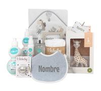 Mababyshop, Cesta Bebé Mi Baño Divertido | Canastilla Personalizada Recién Nacido, con Sophie, Set de Cremas y Capa de Baño (Gris)