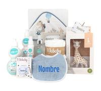 Mababyshop, Cesta Bebé Mi Baño Divertido | Canastilla Personalizada Recién Nacido, con Sophie, Set de Cremas y Capa de Baño (Azul)