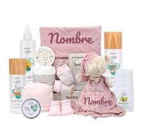 Mababyshop Cesta de Bebé Personalizada My Little Velvet (Maquillaje) | Cesta bebé personalizada con cosmética natural, dou dou bordado, mini pastel de pañales y marco con significado del nombre