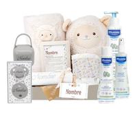 Mababyshop - Cesta Regalo Bebé Personalizada | Peluche y Manta Súper Suaves | Set Cosmético Natural | Chupete Personalizado | Ideal Baby Shower, Happy Ovejita Deluxe Gris,