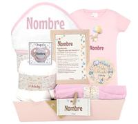 Mababyshop Mi Capa, canastilla bebé personalizada niña con capa de baño bordada y ropa bebé recién nacido regalo personalizado para baby shower o nacimiento Rosa