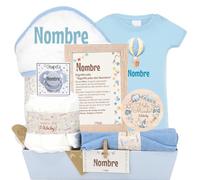 Mababyshop Mi Capa, canastilla bebé personalizada niño con capa de baño bordada y ropa bebé recién nacido ideal como regalo baby shower o nacimiento (Azul)