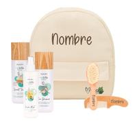 Mababyshop Mi Primera Canastilla - Mochila Naay Personalizada con Nombre, Set Eco Dermocosmética Premium y Cepillo Supersuave + Peine de Madera Grabados | Regalo Bebé Unisex Original (Natural)