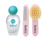Mababyshop - Set de Cepillo y Peine Personalizados con Nombre | Colonia Bebé Fragancia Suave | Materiales Seguros para Recién Nacidos | Rosa