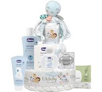 Mababyshop Tarta de Pañales Bebé Personalizada Mi Pulpito, 3 Pisos, Dou Dou Pulpo con Sonajero, Chupete con Nombre, Set de Higiene, Toallitas y Regalo Baby Shower Canastilla Original (Gris)