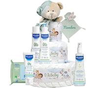 Mababyshop Tarta de Pañales Mis Primeros Cuidados con Doudou Osito Personalizado con Nombre Bordado, 42 Pañales Pingo Talla 2, Set de Aseo Bebé, Regalo Recién Nacido(Verde)