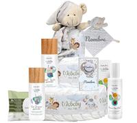 Mababyshop Tarta De Pañales Personalizada Lavender 3 Pisos 42 Pañales Talla 2 Con Doudou Osito Bordado Chupete Y Broche Con Nombre Set Cuidado Bebé Aroma Suave Toallitas Regalo Recién Nacido (Gris)