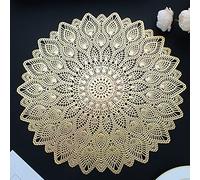 Mabbcoo Juego de 6 manteles Individuales Redondos Dorados, Lavables y limpiables, manteles de Vinilo prensado para decoración de Aniversario de Cena, Cocina