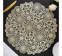 Mabbcoo Juego de 6 manteles Individuales Redondos para Mesa de Comedor, de Vinilo, prensados metálicos, Huecos, para Banquete, Boda, Centro de Mesa (Oro)
