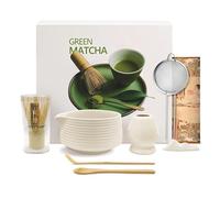 Mabecol Kit Té Matcha Completo 8 Piezas con Cuenco de Cerámica con Pico 510 ml, Batidor de Bambú, Cuchara, Tamiz y Soporte, Set Japonés para Matcha Latte, Ceremonia del Té, Regalo Original