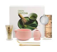 Mabecol Kit Té Matcha Completo 8 Piezas con Cuenco de Cerámica con Pico 510 ml, Batidor de Bambú, Cuchara, Tamiz y Soporte, Set Japonés para Matcha Latte, Ceremonia del Té, Regalo Original
