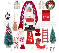 Mabecol Puerta Elfo Navidad, Puerta Elfos Navideños Adornos Navidad, Puerta de Duende de Navidad Casa Accesorios Miniatura Elfo Gnomos Juego de Regalo Manualidades Navidad para Niños