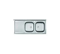 Mabel - Fregadero de cocina con 2 senos a la derecha con escurridor, lavabo de apoyo, fregadero de cocina de acero inoxidable cepillado, fácil de limpiar, profundidad de las cubetas: 15 cm - L 120 cm