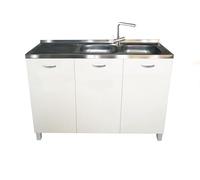 MABEL Mueble bajo fregadero de cocina blanco organizador de madera ennoblecida con fregadero de apoyo de acero con cubetas a la derecha con escurridor - L 120 cm x P 50 cm x H 83,5 cm